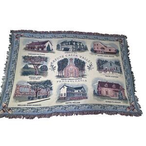 Vtg Kreutz Creek Hellam PA Historical Tapestry Throw Blanket Shoe House RARE